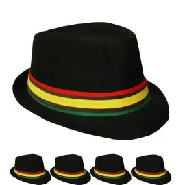 Bulk Black Adult Trilby Set with Rasta Strip Band-1