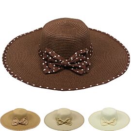 Bulk Women Wide Brim Bowtie Ribbon Summer Hat-1