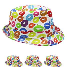 Colorful lips design party trilby fedora hats at wholesale prices