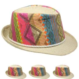 Wholesale Elegant Multicolor Party Straw Trilby Fedora Hat-1