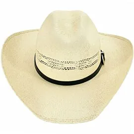 Wholesale Ivory Woven Straw Cowboy Hats – Plain Black Leather Hatband with Silver Ranger Buckle – Vented Cattleman Crown 