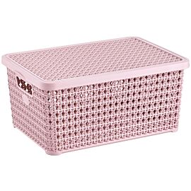 Bulk Plastic Storage Baskets – Pink Knit Storage Box with Lid 2.6 Gal