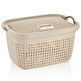 Wholesale Laundry Hampers – Beige Knit Design with Lid 5.8 Gal | 6 pcs