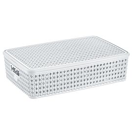 Bulk Plastic Storage Baskets – White Knit Storage Box with Lid 3.1 Gal