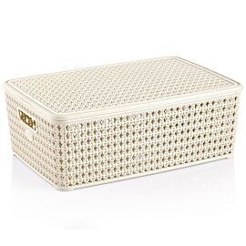 Bulk Plastic Storage Baskets – Cream Knit Storage Box with Lid 4 Gal