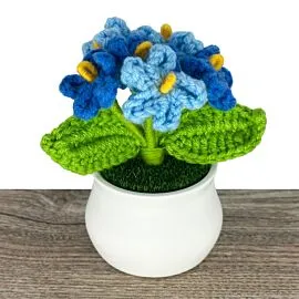 Light Blue Crochet Forget Me Not Flowers in Pot