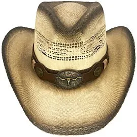 light brown cowboy hats with hollowed design with bull buckle