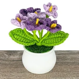 Light Purple Crochet Forget Me Not Flowers in Pot