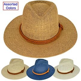 Wholesale Lightweight Cheap Panama Hats with Braided Leather Hatband for Men - Assorted Colors