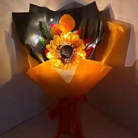 orange crochet flower bouquets with sunflower crochets