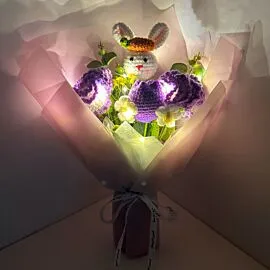Purple Crochet Rabbit Sunflower Easter Bouquets for Saint Patrick Day