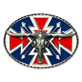 Rebel Flag with longhorn belt buckles