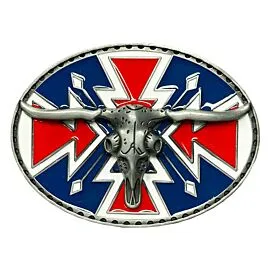 Rebel Flag with longhorn belt buckles