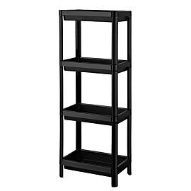 4 Tier Plastic Bathroom Shelving Units Wholesale – Freestanding Black | 6 pcs