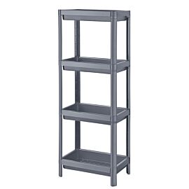 4 Tier Plastic Bathroom Shelving Units Wholesale – Freestanding Grey | 6 pcs