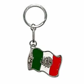 Mexican Flag Enamel Keychain - Green White Red Waving Flag Vaquero Charm