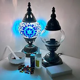 DIY Mosaic Lamp Set - Midnight Blue Star Pattern on Round Ball Table Lamp