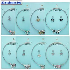 Mixed Stainless Steel Charm Necklace and Earring Set - Unique Styles | 20 pcs
