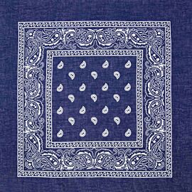 Wholesale Navy Blue Paisley Print Polyester Bandanas. Buy in Bulk, save money!