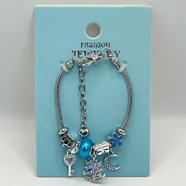 Adjustable Stainless Steel Charm Bracelet with Ocean Blue Star Design 