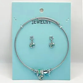 Stainless Steel Charm Earring and Necklace Set - Ocean Blue Heart