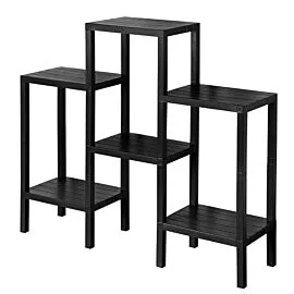 Modular Plastic Display Shelves Wholesale – 6 Tier Stair Shelf Black | 6 pcs