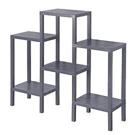Modular Plastic Display Shelves Wholesale – 6 Tier Stair Shelf Grey | 4 pcs