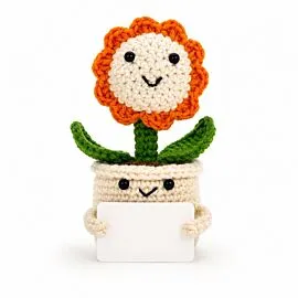 Orange Daisy Flower Pot - Crochet Potted Flower with Message Card
