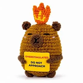 Overstimulated Capybara - Crochet Capybara Doll with Warning Sign