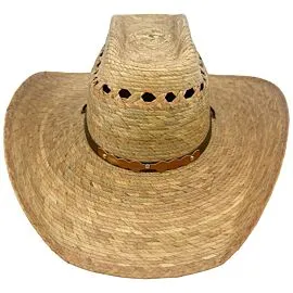 plain palm straw cowboy hat with brown hatband