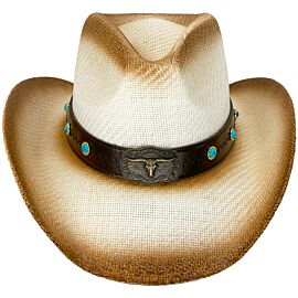 Wholesale Paper Straw Brown Shade Bull Stitched Band Western Cowboy Hat