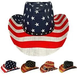 Patriotic American flag design cowboy hats wholesale assortment for events and 4th of July events