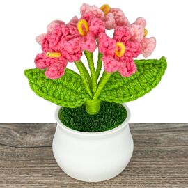 Pink Crochet Forget Me Not Flowers in Pot - Artificial flowers bulk options