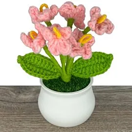 Light Pink Crochet Forget Me Not Flowers in Pot