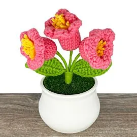 Pink Crochet Lily Flowers in Pot - Cute Crochet Plants