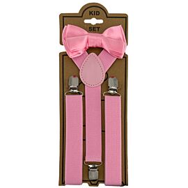 Adjustable Bowtie Suspender Set for Kids - Elastic Y-Back Design with Strong Metal Clips - Pink