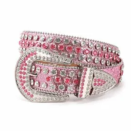 Pink Glitter Rhinestone Belt - Pink and Clear Crystal Bling Cowgirl Western Country Belt