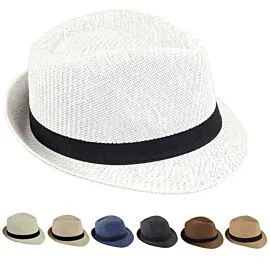 Wholesale Elegant Mixed Color Paper Straw Trilby Fedora Hat with Black Band