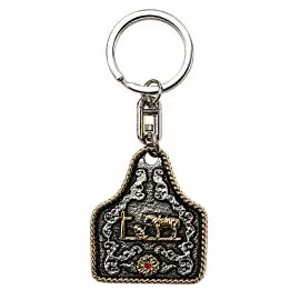 Praying Cowboy Cattle Tag Keychain - Two-Tone Cross and Horse Western Faith Charm