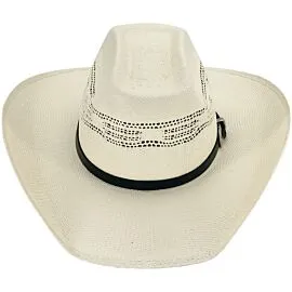 Wholesale Ivory Woven Straw Cowboy Hats – Plain Black Leather Hatband with Silver Buckle – Wide Rodeo Brim