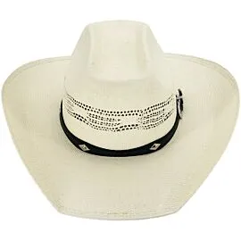Wholesale Ivory Woven Straw Cowboy Hats – Black Leather Hatband with Silver Diamond Studs – Wide Rodeo Brim