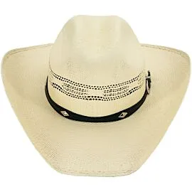 Wholesale Ivory Woven Straw Cowboy Hats – Black Leather Hatband with Silver Diamond Studs – Cattleman Crown