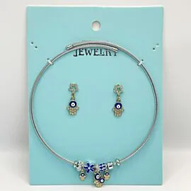Stainless Steel Charm Necklace and Earrings Set - Evil Eye Protective Charm
