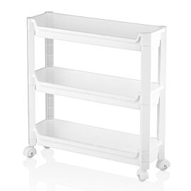 Slim Rolling Storage Carts Wholesale – 3 Tier Plastic Unit White | 6 pcs