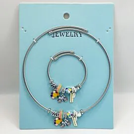 Stainless Steel Charm Bracelet and Necklace Set - Rainbow Sunflower and Motorcycle