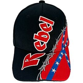 Rebel Barbed Wire Embroidered on Black Baseball Caps in bulk