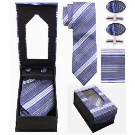 Blue Striped Tie Set Wholesale-2