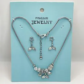 Adjustable Stainless Steel Charm Necklace and Earrings with Rhinestone Oceanic Gemstones