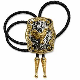 Rooster Bolo Tie - Two-Tone Filigree Farm Country Western Necktie