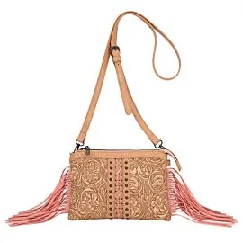 rose pink western bags with fringes and floral engravements